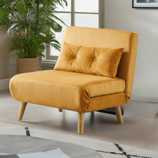 Jola Velvet Foldable Sofa Bed with Pillow 1 Seater, Mustard - image 1