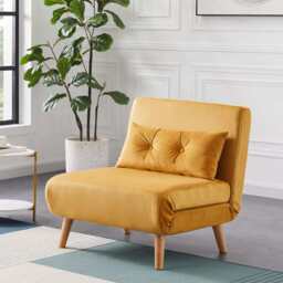 Jola Velvet Foldable Sofa Bed with Pillow 1 Seater, Mustard - thumbnail 2