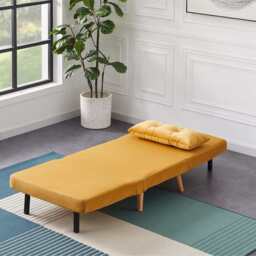 Jola Velvet Foldable Sofa Bed with Pillow 1 Seater, Mustard - thumbnail 3