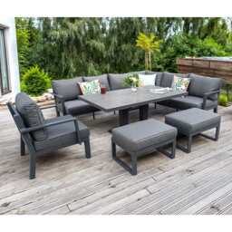 Berlin Outdoor Garden Aluminium 9 Seater Corner Sofa Rising Table Set with Armchair and Stool, With Rain Cover - thumbnail 4
