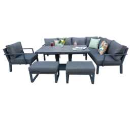 Berlin Outdoor Garden Aluminium 9 Seater Corner Sofa Rising Table Set with Armchair and Stool, With Rain Cover - thumbnail 6
