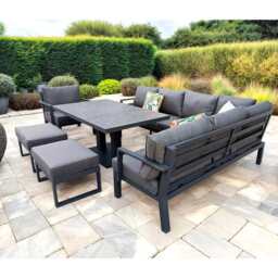 Berlin Outdoor Garden Aluminium 9 Seater Corner Sofa Rising Table Set with Armchair and Stool, With Rain Cover - thumbnail 5