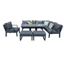 Berlin Outdoor Garden Aluminium 9 Seater Corner Sofa Rising Table Set with Armchair and Stool, With Rain Cover - thumbnail 8
