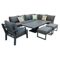 Berlin Outdoor Garden Aluminium 9 Seater Corner Sofa Rising Table Set with Armchair and Stool, With Rain Cover - thumbnail 7