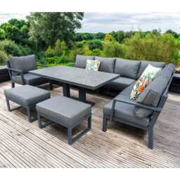 Berlin Outdoor Garden Aluminium 9 Seater Corner Sofa Rising Table Set with Armchair and Stool, With Rain Cover - thumbnail 2