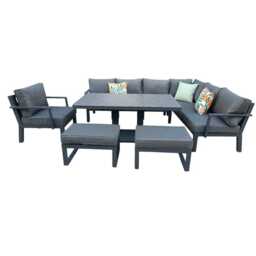 Berlin Outdoor Garden Aluminium 9 Seater Corner Sofa Rising Table Set with Armchair and Stool, With Rain Cover - thumbnail 9