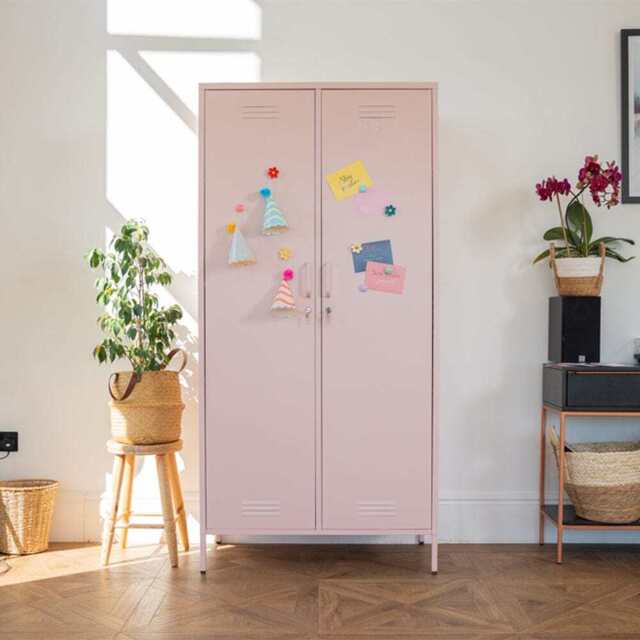 Lokki® 2 Doors Wardrobe Storage Locker cabinet With Adjustable Shelf, Pink - image 1