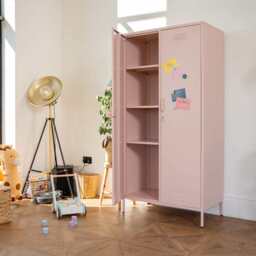 Lokki® 2 Doors Wardrobe Storage Locker cabinet With Adjustable Shelf, Pink - thumbnail 3