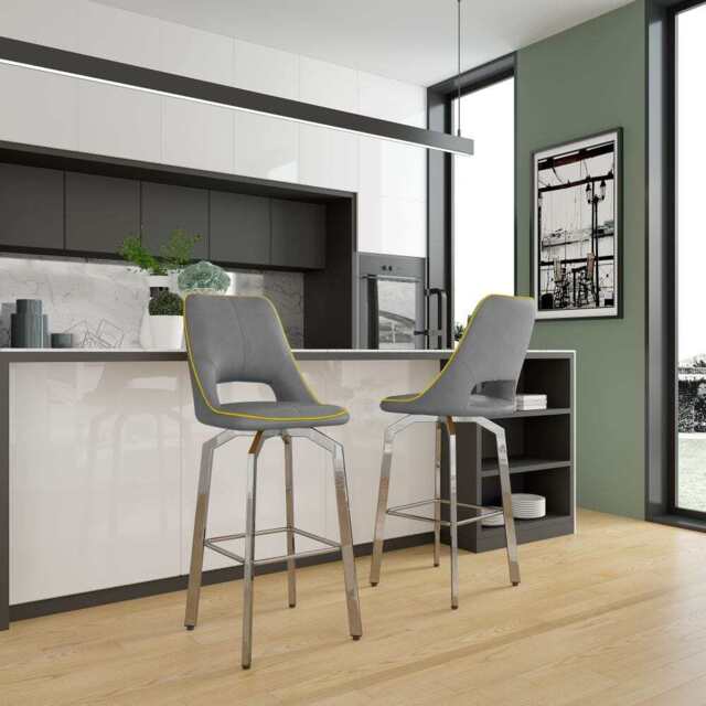Set Of 2 Milo PU Swivel Bar Stool, Lava Grey - image 1