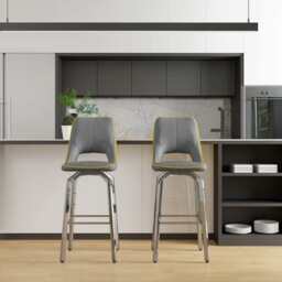 Set Of 2 Milo PU Swivel Bar Stool, Lava Grey - thumbnail 2