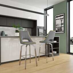 Set Of 2 Milo PU Swivel Bar Stool, Lava Grey - thumbnail 1