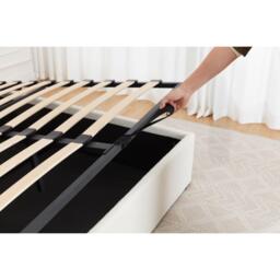 Russell Pneumatic Ottoman Storage Bed Double / King Bed Lift Up Storage Bed Frame, Double / White Teddy Fleece - thumbnail 8