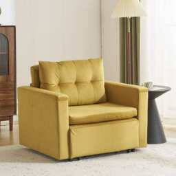 Avery 1 Seater Fold Out Upholstered Sofa Bed, Mustard Velvet - thumbnail 8