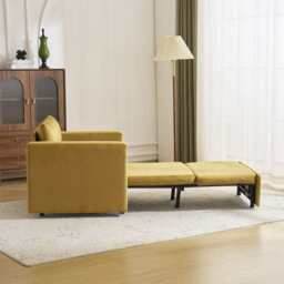 Avery 1 Seater Fold Out Upholstered Sofa Bed, Mustard Velvet - thumbnail 6