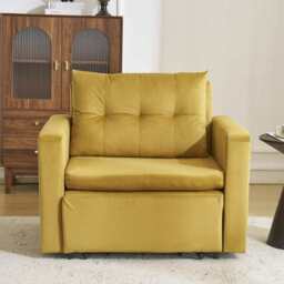 Avery 1 Seater Fold Out Upholstered Sofa Bed, Mustard Velvet - thumbnail 9