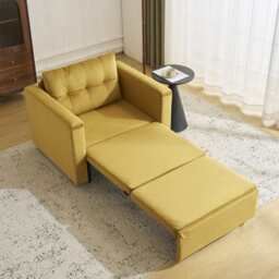 Avery 1 Seater Fold Out Upholstered Sofa Bed, Mustard Velvet - thumbnail 4