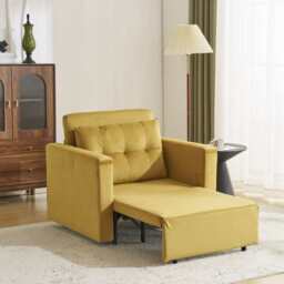Avery 1 Seater Fold Out Upholstered Sofa Bed, Mustard Velvet - thumbnail 2