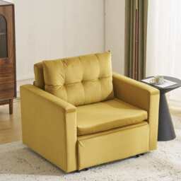 Avery 1 Seater Fold Out Upholstered Sofa Bed, Mustard Velvet - thumbnail 7