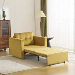 Avery 1 Seater Fold Out Upholstered Sofa Bed, Mustard Velvet - thumbnail 3