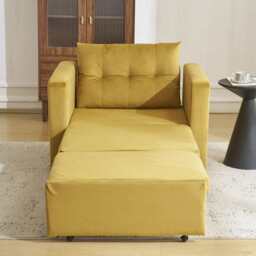 Avery 1 Seater Fold Out Upholstered Sofa Bed, Mustard Velvet - thumbnail 5