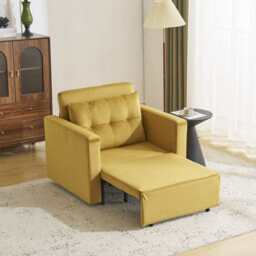 Avery 1 Seater Fold Out Upholstered Sofa Bed, Mustard Velvet