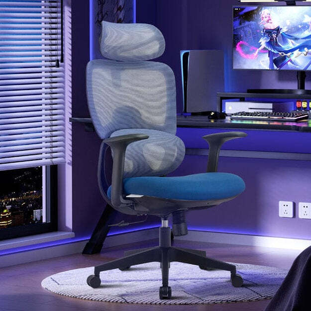 Premium Fabric Blend Ergonomic Office Chair with Headrest Option, With Headrest / Black+Blue - image 1