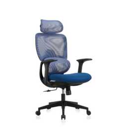 Premium Fabric Blend Ergonomic Office Chair with Headrest Option, With Headrest / Black+Blue - thumbnail 2