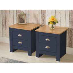 Set of 2 Heritage 2 Drawer Bedside Tables, Blue - thumbnail 3