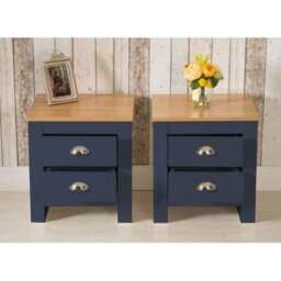 Set of 2 Heritage 2 Drawer Bedside Tables, Blue - thumbnail 2