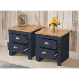 Set of 2 Heritage 2 Drawer Bedside Tables, Blue