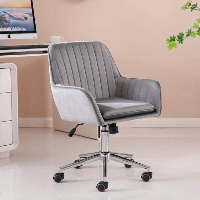 Melton Office Chair Upholstered Velvet Channel Tufted, Grey