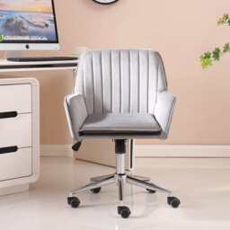 Melton Office Chair Upholstered Velvet Channel Tufted, Grey - thumbnail 3