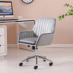 Melton Office Chair Upholstered Velvet Channel Tufted, Grey - thumbnail 2