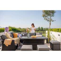 Rosen 9 Seater Rattan Garden Dining Set With Lift-Up Table And 3 Stools, Black / With Rain Cover - thumbnail 6