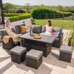 Rosen 9 Seater Rattan Garden Dining Set With Lift-Up Table And 3 Stools, Black / With Rain Cover - thumbnail 3