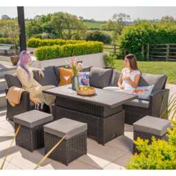 Rosen 9 Seater Rattan Garden Dining Set With Lift-Up Table And 3 Stools, Black / With Rain Cover - thumbnail 4