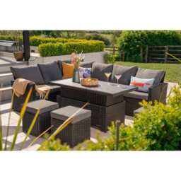 Rosen 9 Seater Rattan Garden Dining Set With Lift-Up Table And 3 Stools, Black / With Rain Cover - thumbnail 5