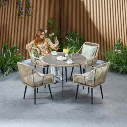 Malta 4 Seater Rope Garden Dining Set with Round Table - thumbnail 4