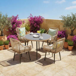 Malta 4 Seater Rope Garden Dining Set with Round Table - thumbnail 1