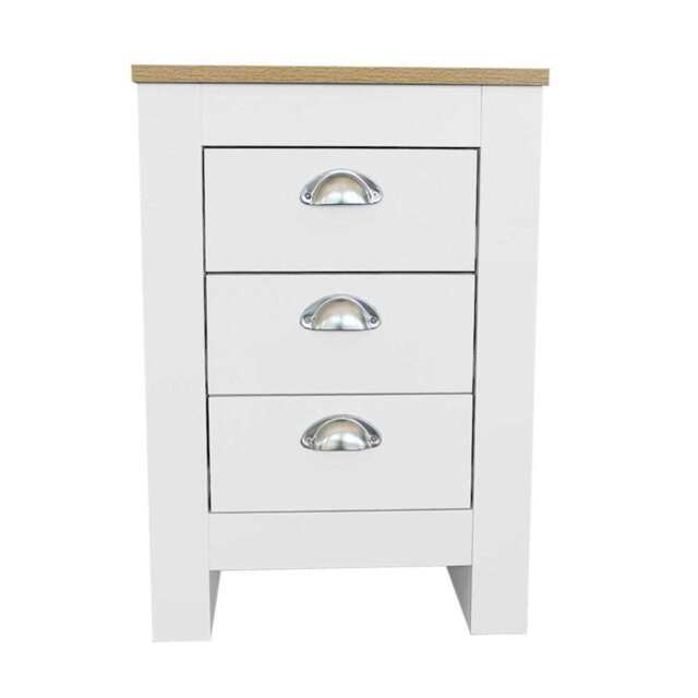 Heritage 3 Drawer Bedside Table Bedside Cabinet, White