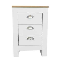Heritage 3 Drawer Bedside Table Bedside Cabinet, White - thumbnail 1