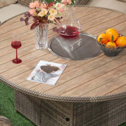 6 Seater Nature Rattan Dining Set with Round Firepit Table - thumbnail 4