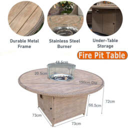 6 Seater Nature Rattan Dining Set with Round Firepit Table - thumbnail 8