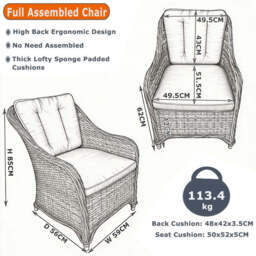 6 Seater Nature Rattan Dining Set with Round Firepit Table - thumbnail 9