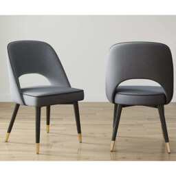 Set Of 2 Amore Upholstery Dining Chair with Legs, Grey / Golden Leg
