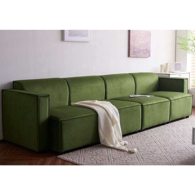 Tessa Modular 4 Seater Sofa, Velvet Moss Green