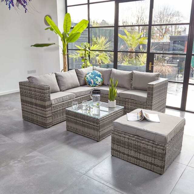 Vancouver 6 Seater Modular Rattan Sofa Set In Grey, Without Rain Cover