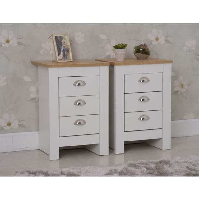 Set of 2 Heritage Bedside Tables Storage Cabinet, White - image 1