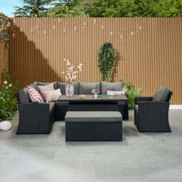 Rosen 9 Seater Rattan Corner Sofa Set With Aluminium Dining Table And Armchair And Storage Bench, Black / With Rain Cover - thumbnail 8