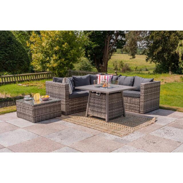 Vancouver 5-Seater Rattan Corner Sofa Set with Cubic Fire Pit Table and Rain cover - image 1
